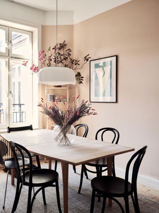 a pastel scandi dining room