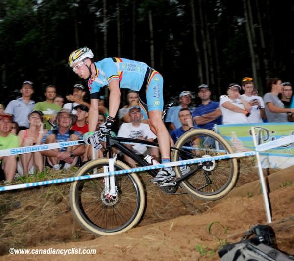 Sven Nys took the 'B' line through the log drop