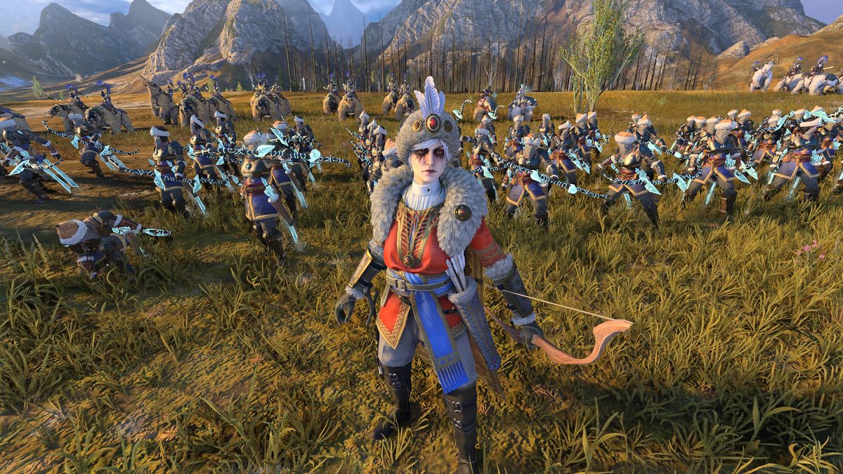 Ulrika Magdova, holding a bow, stands in front of a unit of archers