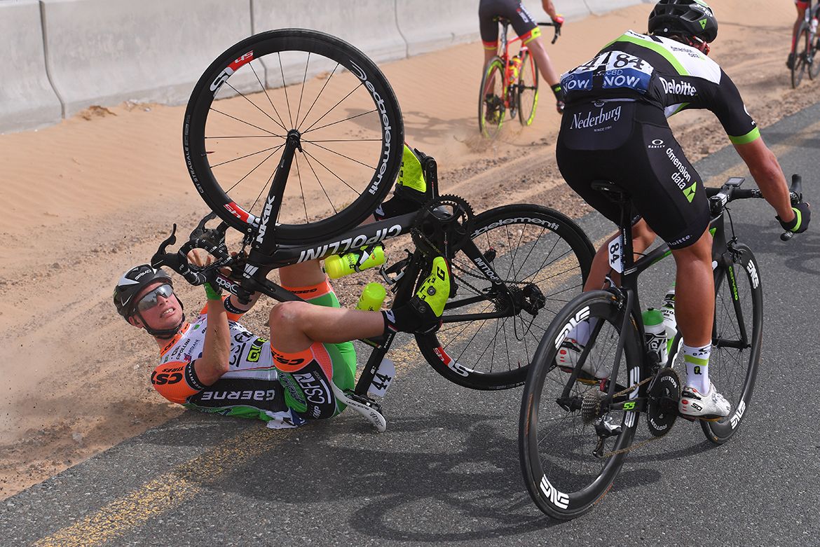 Marco Maronese crashed in the cross winds
