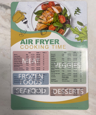 Air fryer fridge magnet cheat sheet