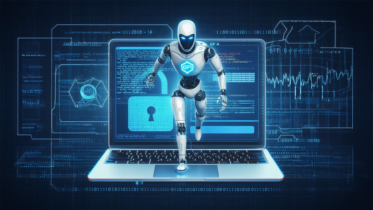 Imagen de un robot con IA GPT4 pirateando una computadora