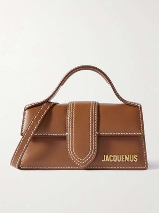 jacquemus tan bag with white stitching