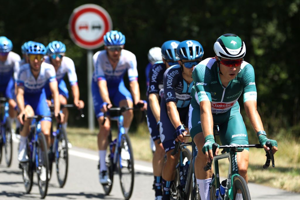 BOURGENBRESSE FRANCE JULY 20 Jasper Philipsen of Belgium and Team AlpecinDeceuninck Green points jersey competes during the stage eighteen of the 110th Tour de France 2023 a 1849km stage from Motiers to BourgenBresse UCIWT on July 20 2023 in BourgenBresse France Photo by Michael SteeleGetty Images
