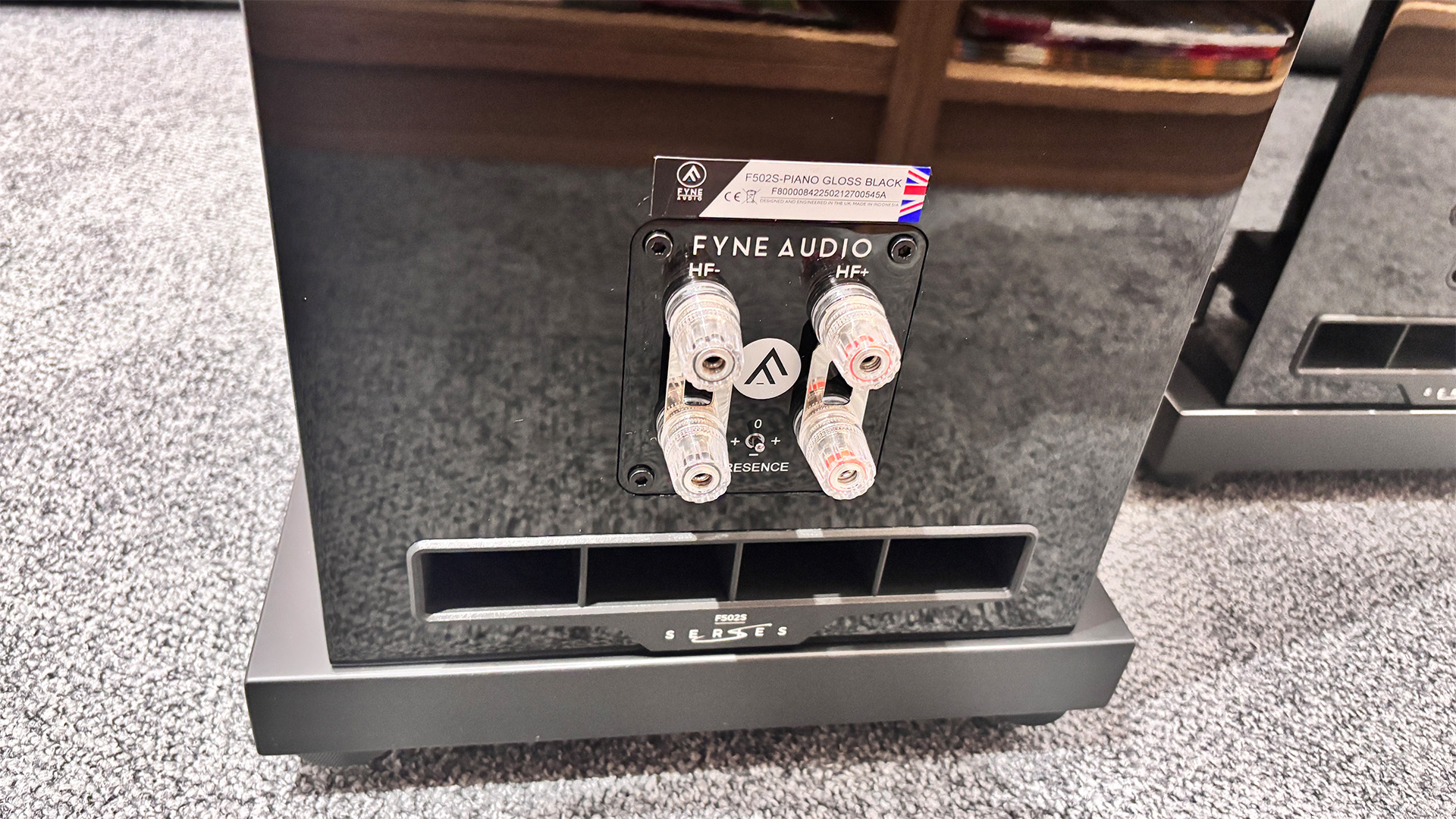 Fyne Audio F502S floorstanding speakers detail of rear of cabinet and binding posts