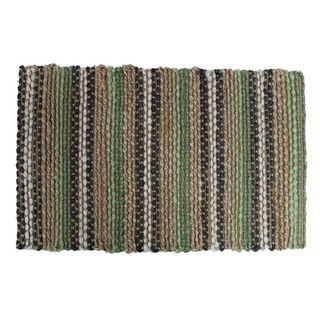 B&Q Jute Doormat with green, black, brown and cream striped design