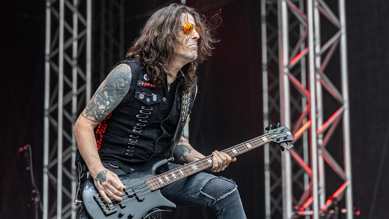 Rachel Bolan from the band Skid Row performs on stage during at the Tons of Rock festival in Oslo, Norway on June 21, 2023