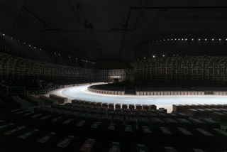 Tweed runway set at Chanel A/W 2022