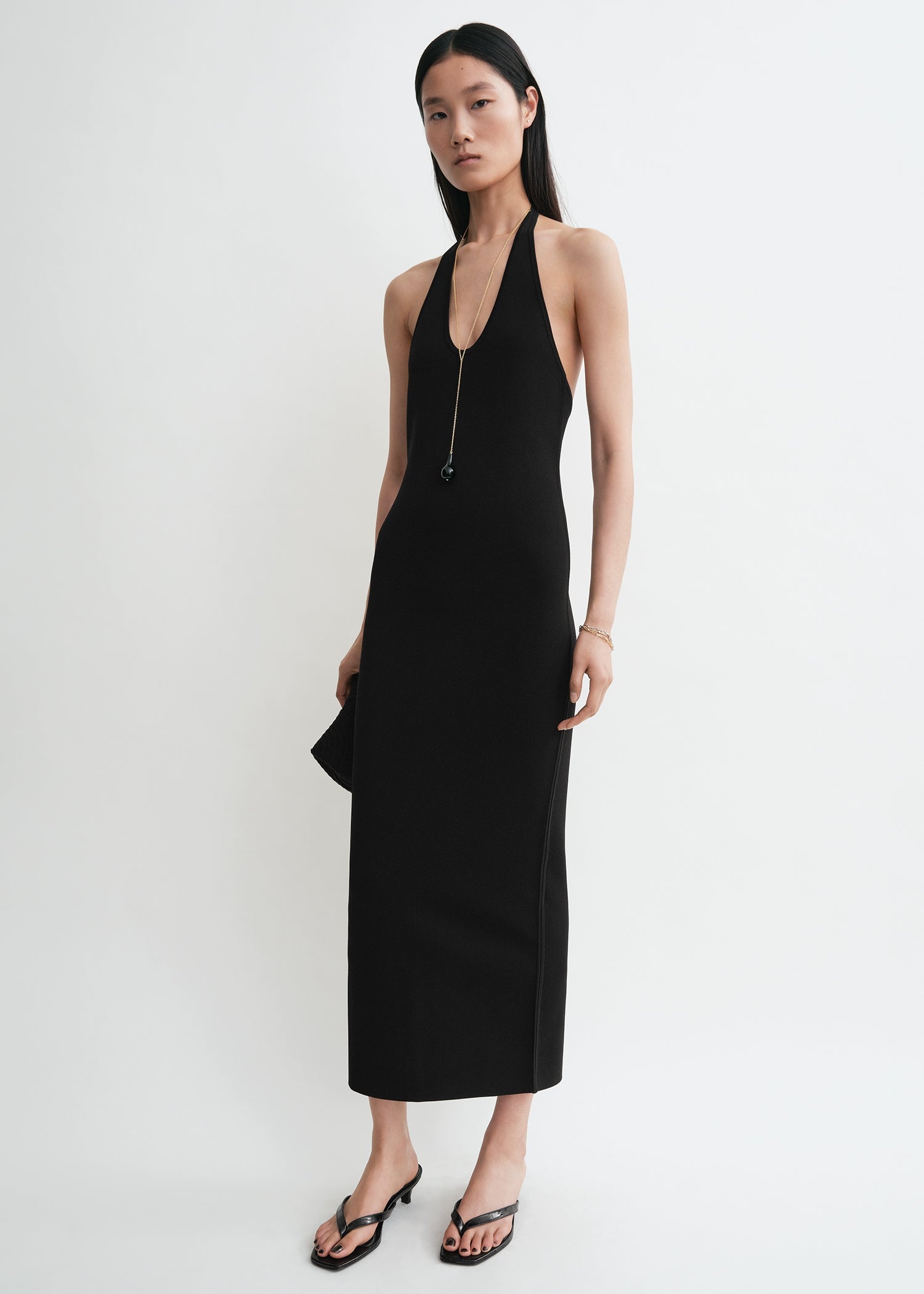 Compact Knit Halter Dress Black