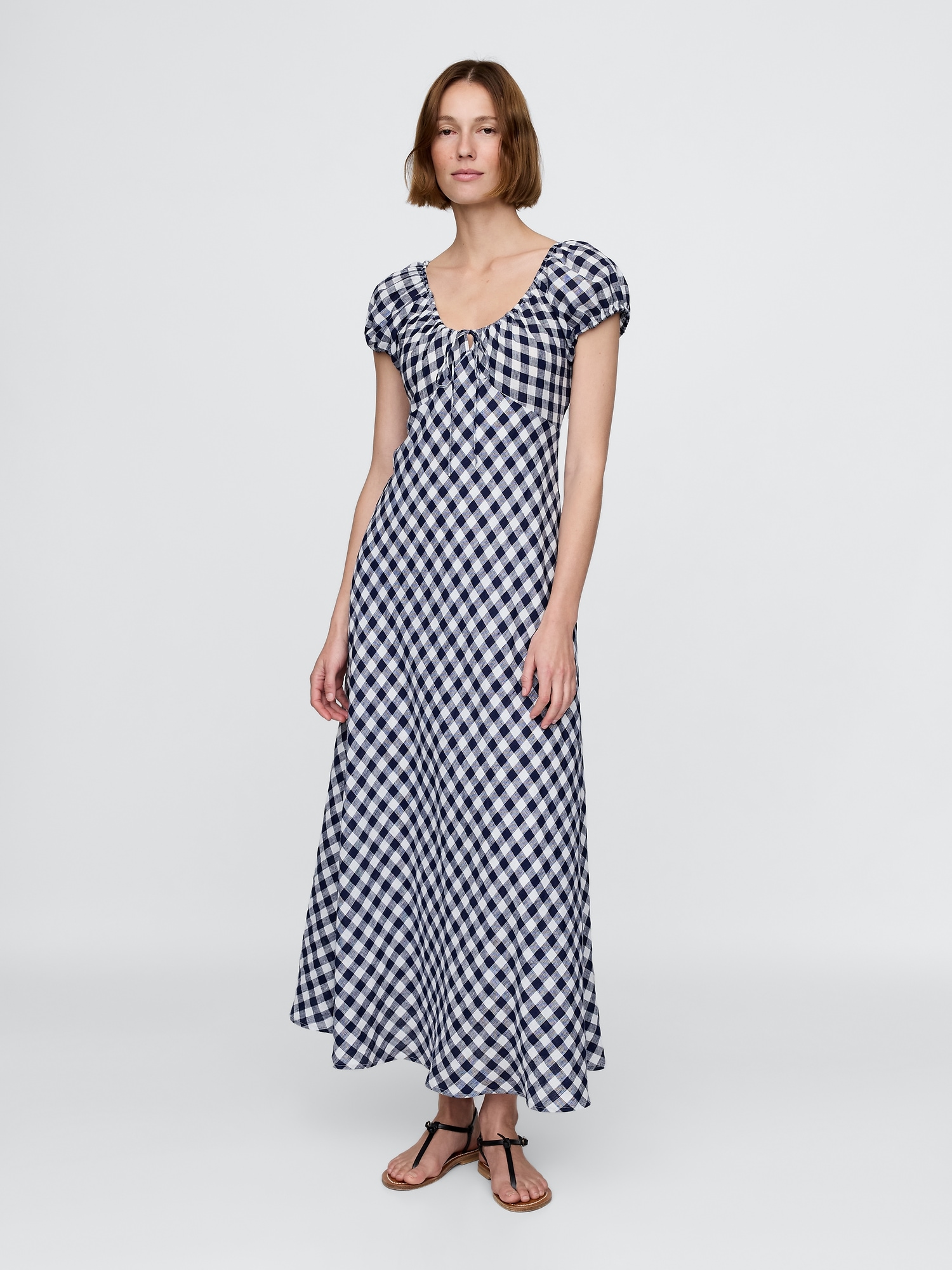 Gap, x DÔen 100% Linen Gingham Midi Dress
