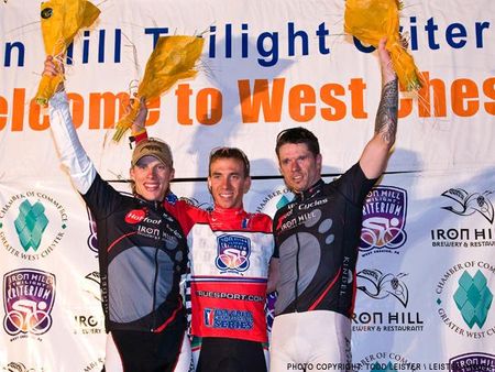 The men&rsquo;s podium (L-R): Tom Soladay (Team Mountain Khakis), Luca Damiani (Colavita / Sutter Home) and Russ Langley (Battley Harley-Davidson).