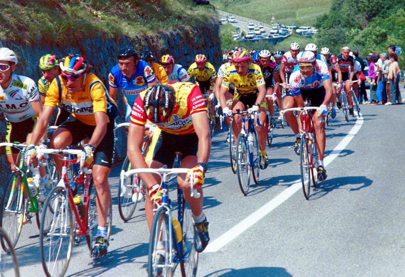 Marino Amadori using his frame shifters up the Mortirolo in 1990
