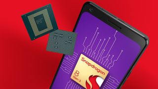 The Snapdragon 8 Gen 3 chip next to a phone