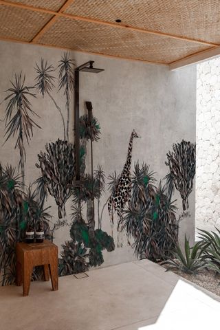 bathroom trends jungle motif in an outdoor shower