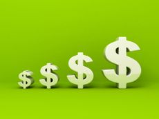 White dollar currency symbols on green background.