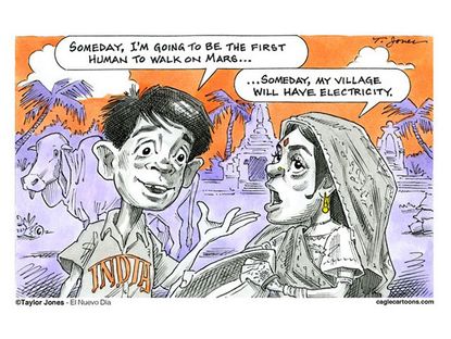 Editorial cartoon India Mars electricity