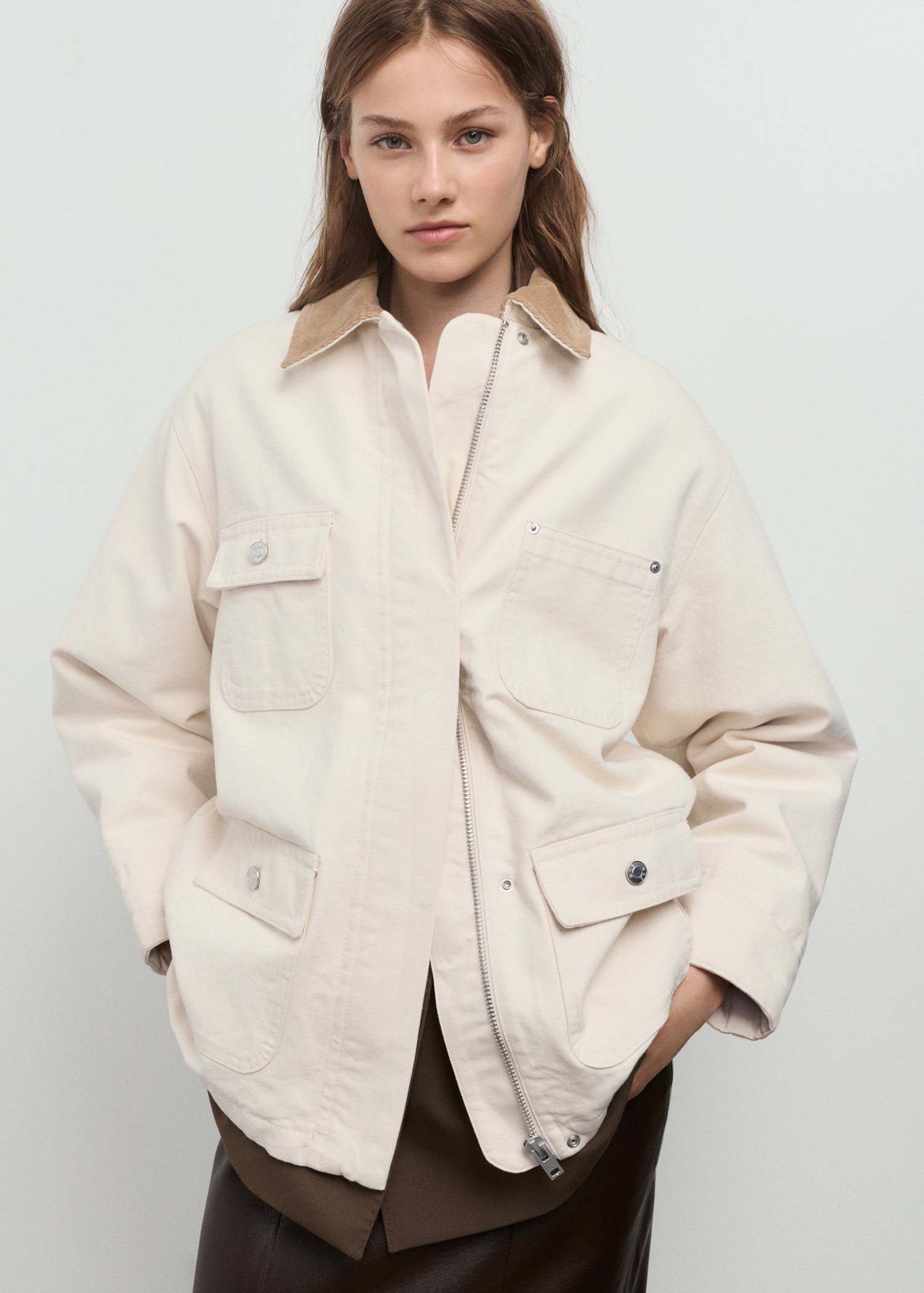 Denim Parka With Corduroy Collar - Women | Mango United Kingdom