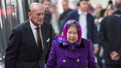 Queen Elizabeth and Prince Philip, Duke of Edinburgh arrive at King's Lynn Station on December 21, 2017 in King's Lynn, England ahead of their Christmas break 