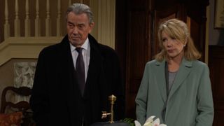 Eric Braeden and Melody Thomas Scott as Victor and Nikki next to each other in The Young and the Restless