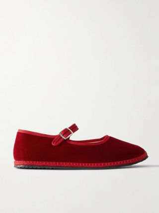 Grosgrain-Trimmed Velvet Mary Jane Slippers