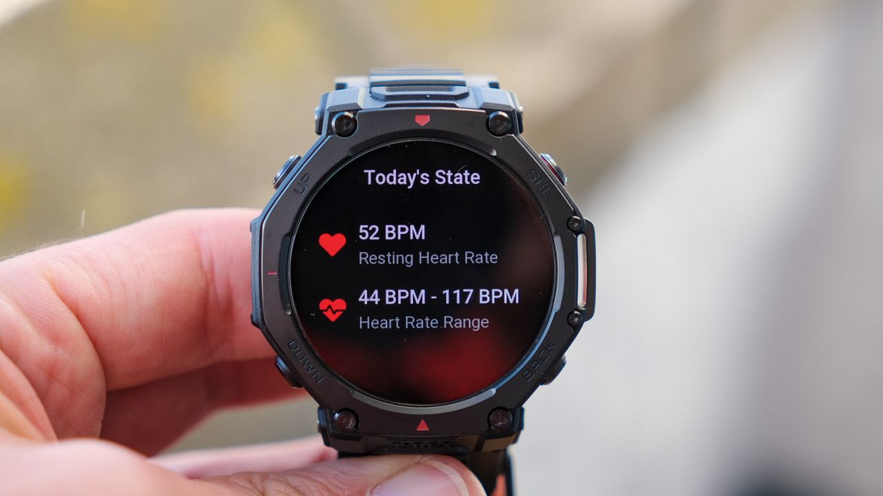 Amazfit T-Rex 3 Pro smartwatch in hand