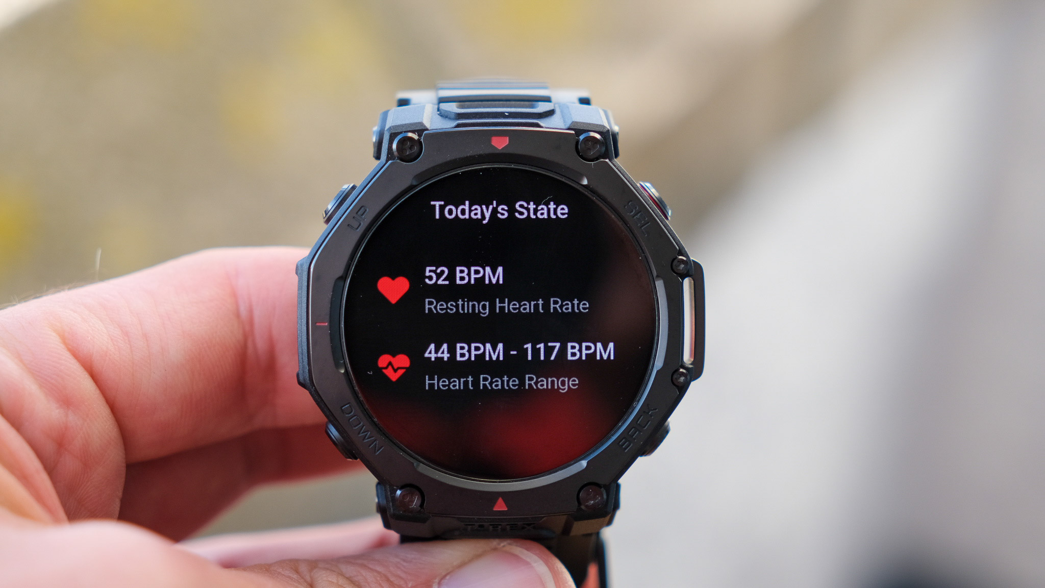 Amazfit T-Rex 3 Pro smartwatch in hand