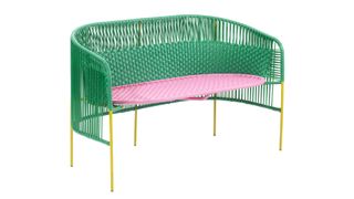 Colourful garden furniture - bright green and pink outdoor bench seat - Caribe