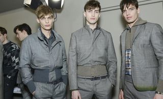 Models dressed in grey Bottega Veneta