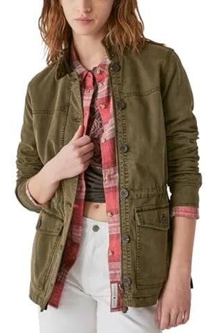 Lucky Brand Womens Long Sleeve Button Up Two Pocket Utility Jacket, Olive Night, X-Large Us