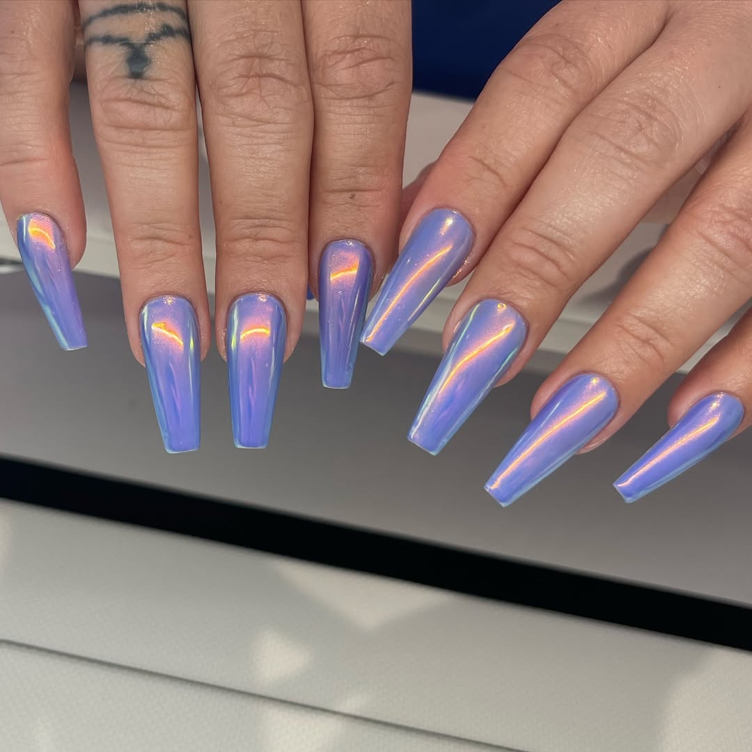 periwinkle chrome coffin nails