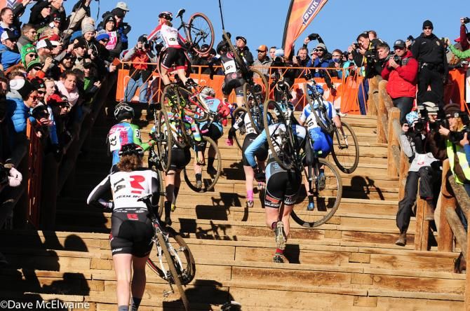 The Elite Women running the Belgian Stairs