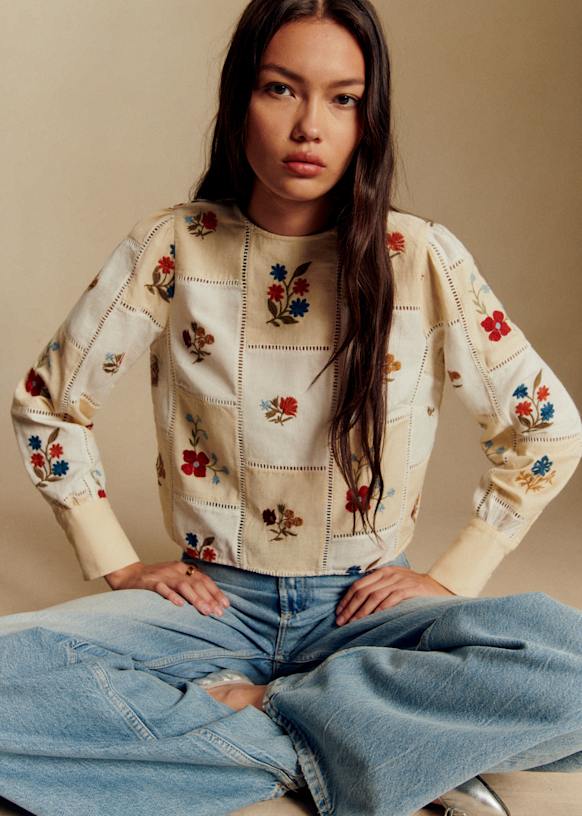 Flaminette Shirt - S&amp;eacute;zane X Baziszt - Ecru With Botanical Embroidery - Organic Cotton - S&amp;eacute;zane