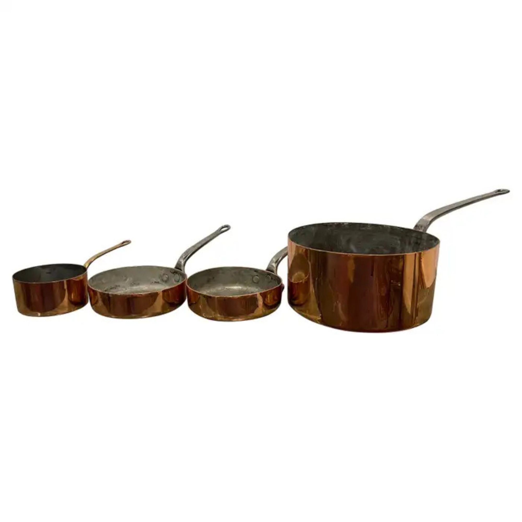 Set of French Four Copper Pots in Different Sizes, 19th Century