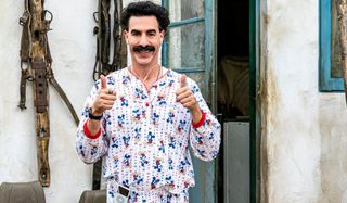 Borat Subsequent Moviefilm Borat wearing his pajamas, giving another thumbs up