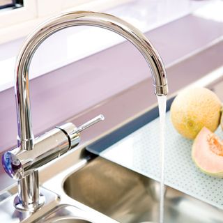 kitchen sink with fruit tray