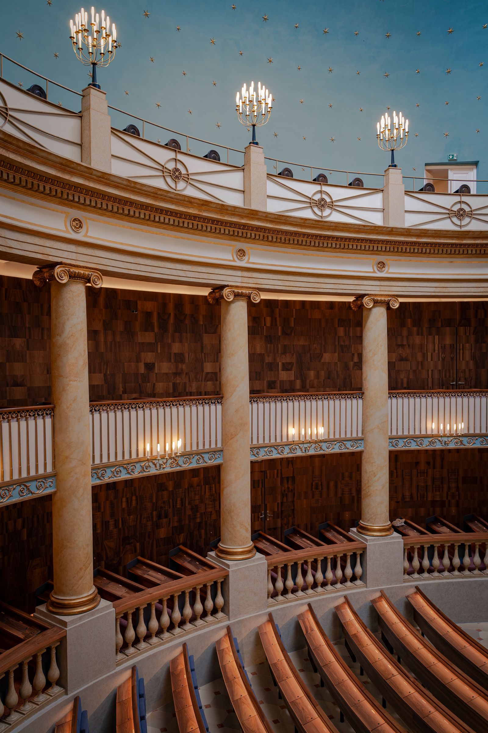 interior of restored Viennese synagogue, decorative and luxuriously detailed