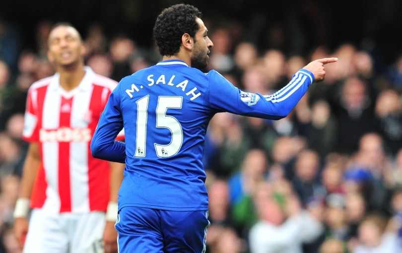 Mohamed Salah celebrates scoring against Stoke City