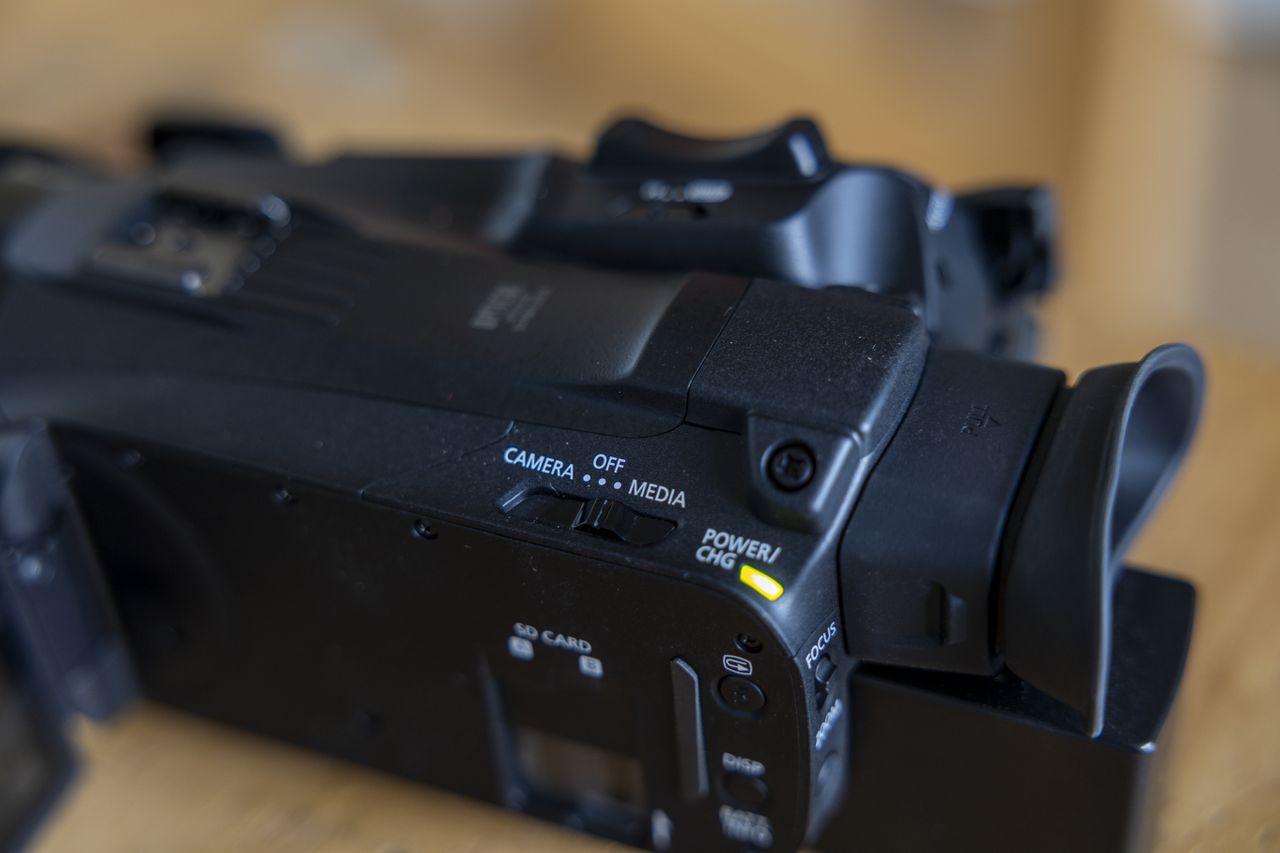 The on/off switch on the Canon HF G70