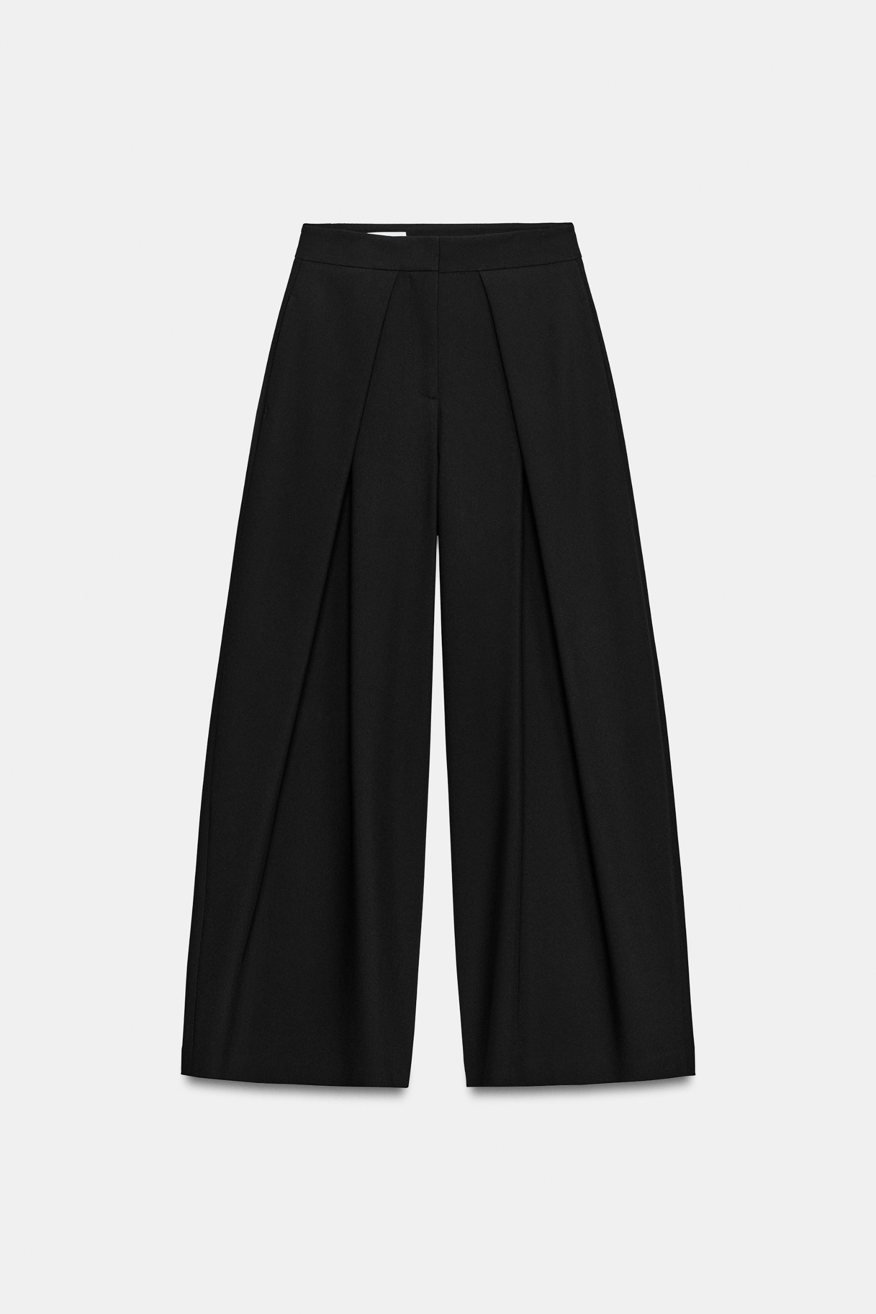 Wide-Leg Pleated Pants - Khaki - Xs