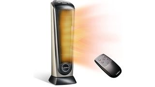 A tall, slender electric space heater.