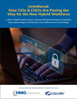 Whitepaper cover with yellow title on block blue background above an image of fingers on a keyboard and digital icons above
