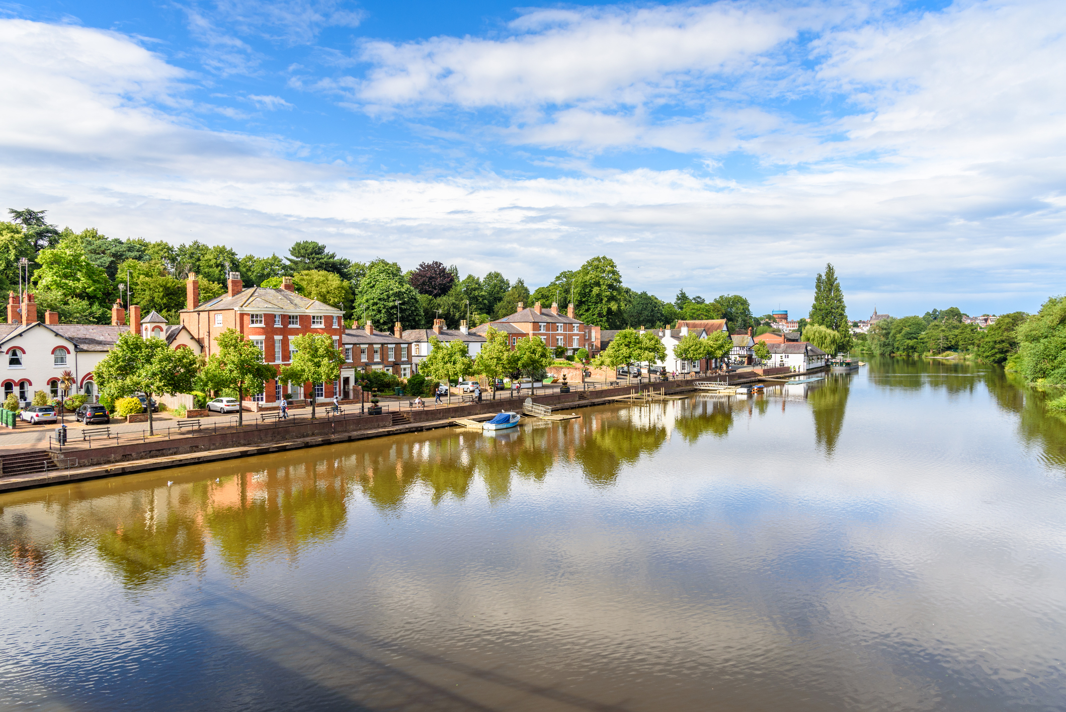 Residential buildings alongside a river in Chester