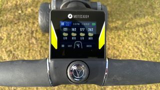 A close-up of the touchscreen on the Motocaddy M3 GPS Electric Trolley