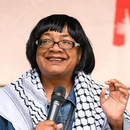 Diane Abbott speaks during a protest over benefits cuts organised by People's Assembly on June 7, 2025 in London