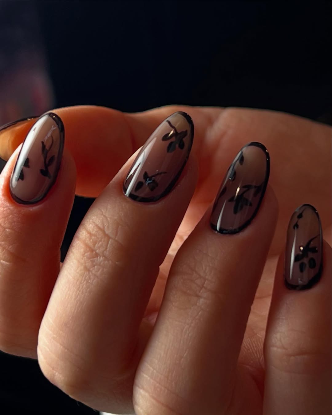 Black and gray lace nails