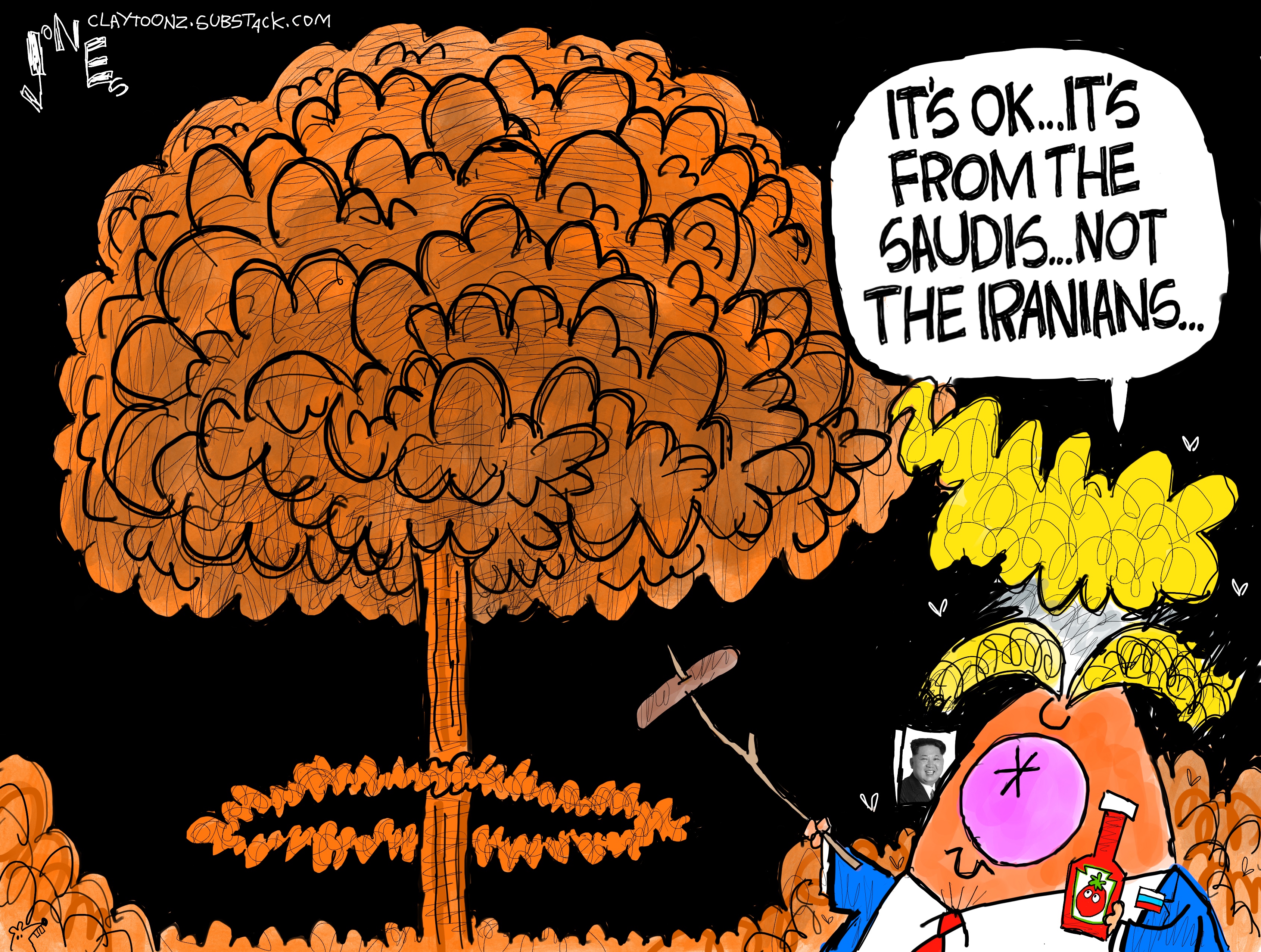 Donald Trump roasts a hotdog on a nuclear explosion and says, &amp;ldquo;It&amp;rsquo;s OK &amp;hellip; It&amp;rsquo;s from the Saudis &amp;hellip; Not the Iranians.&amp;rdquo;
