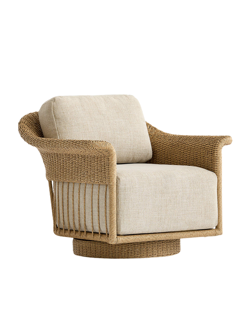 Fiji Wicker Swivel Outdoor Lounge Chair With Ivory Cushion