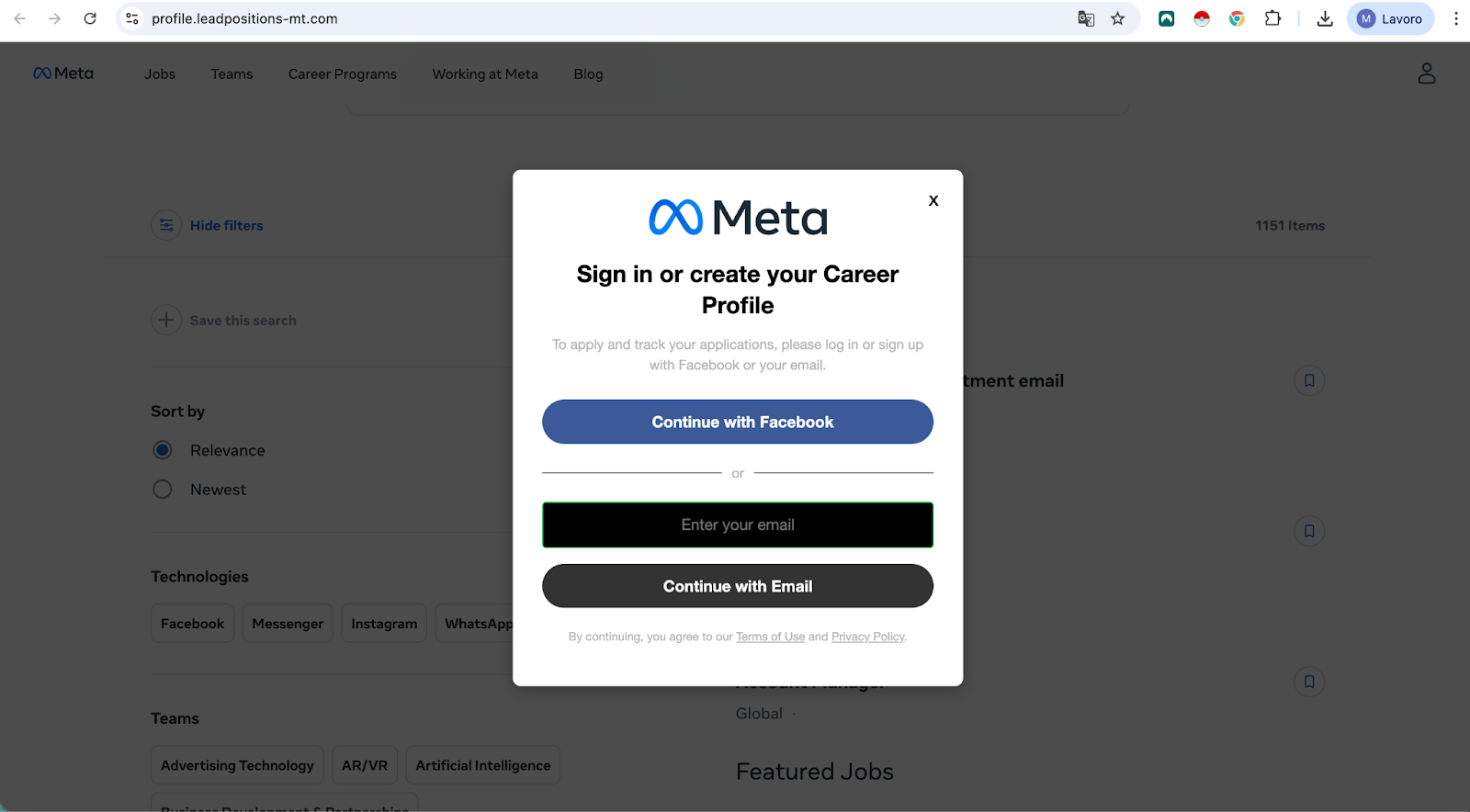 Screenshot showing the fake Facebook login prompt