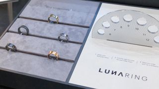 The Luna Ring 2 shown on display at CES 2025 in the five finishes