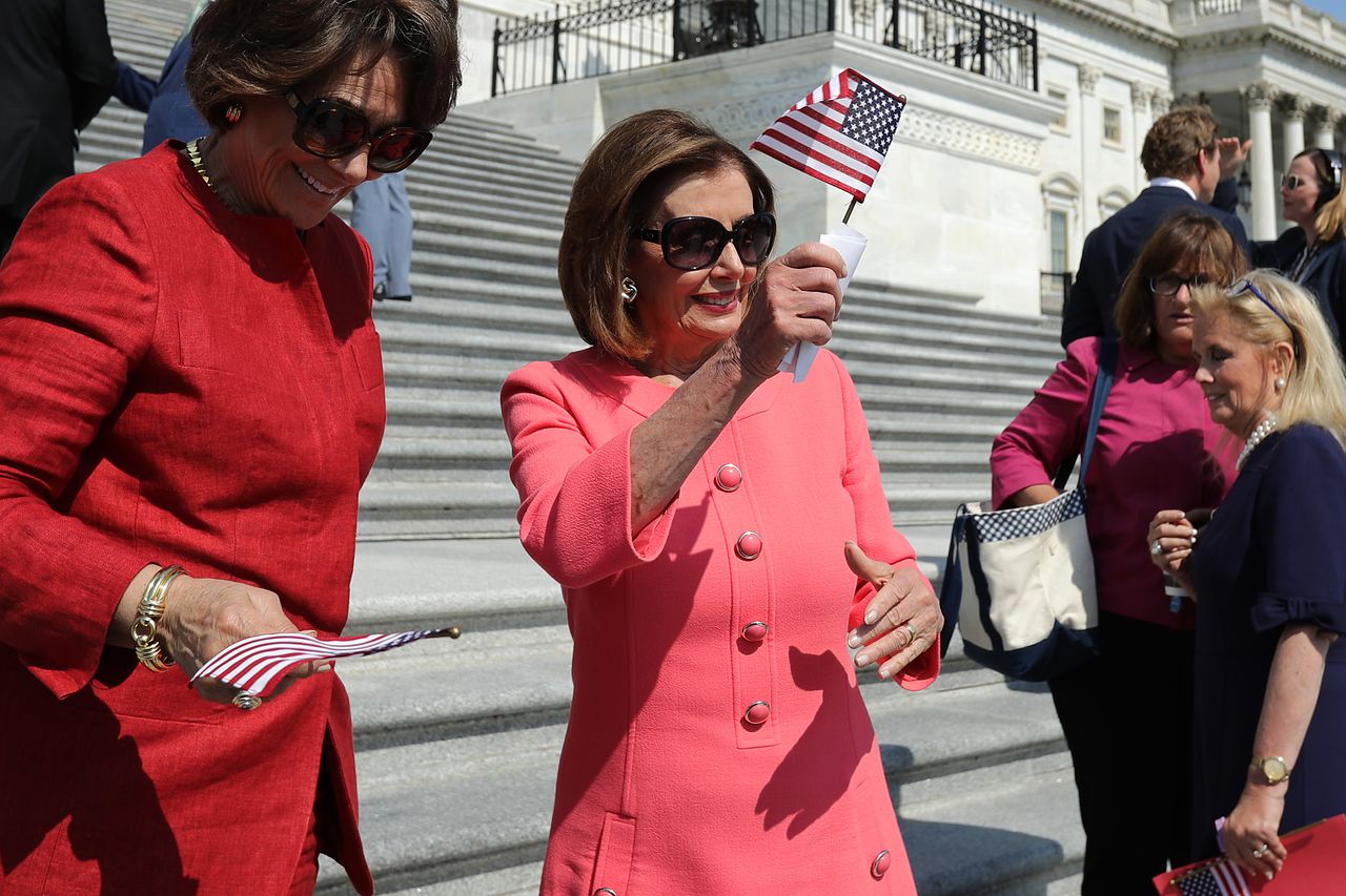 Nancy Pelois on the steps of the Capitol